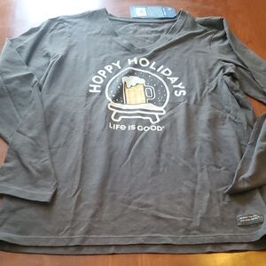 Life is Good Hoppy Holidays Long Sleeve Shirt - Gray Size Medium